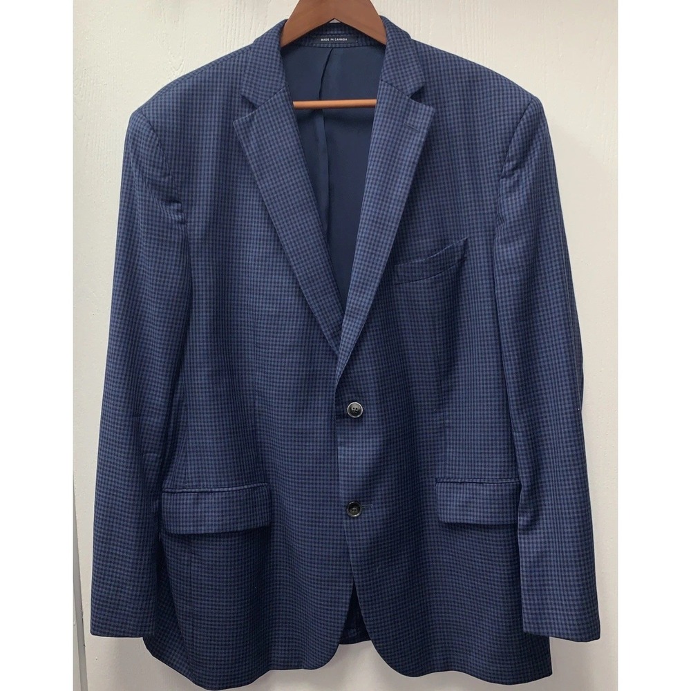 Loro Piana Cremieux Mens 44R Wool Blue Check‎ Blazer Sport Coat 2 Button